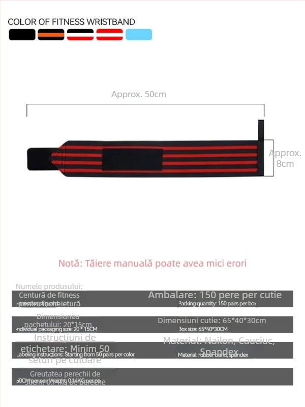 Bandă pentru încheietură pentru adulți - pentru powerlifting, din poliester și cauciuc, anti-rotire, pentru presă la bancă