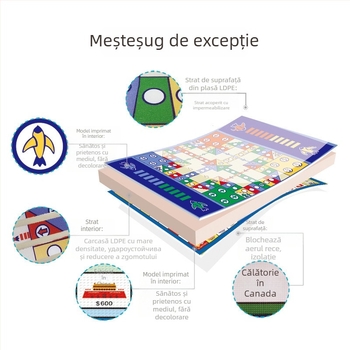 Flying Chess Carpet — Joc de familie Two-in-One pentru interior; Material: Plastic; Ambalaj: Cutie color; Potrivit pentru seniori 61+ ani