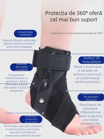 Orteza de gleznă din nylon pentru adulți, destinată sporturilor în aer liber, asigură fixarea glezei