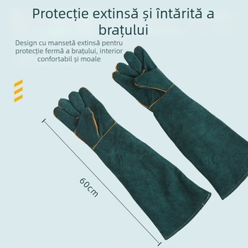 Mănuși anti-mușcături pentru animale de companie (pisici și câini) – piele de vită, lungime extinsă, rezistente la rupere, pentru baie și dresaj