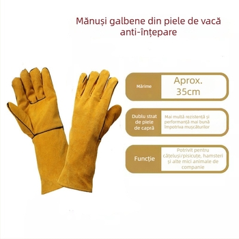 Mănuși anti-mușcături pentru animale de companie (pisici și câini) – piele de vită, lungime extinsă, rezistente la rupere, pentru baie și dresaj