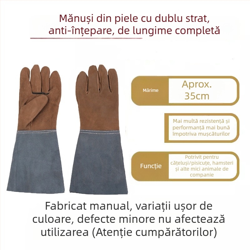 Mănuși anti-mușcături pentru animale de companie (pisici și câini) – piele de vită, lungime extinsă, rezistente la rupere, pentru baie și dresaj