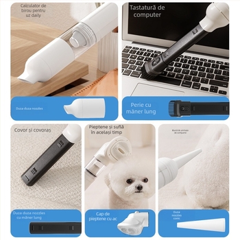 Dispozitiv de îngrijire pentru animale de companie all-in-one cu aspirare păr și pieptene, pentru câini și pisici, funcție de baie și uscare, marca Hippie dog