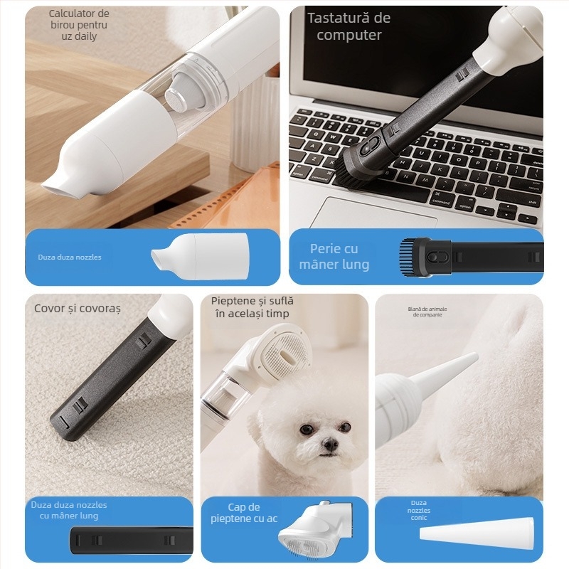 Dispozitiv de îngrijire pentru animale de companie all-in-one cu aspirare păr și pieptene, pentru câini și pisici, funcție de baie și uscare, marca Hippie dog