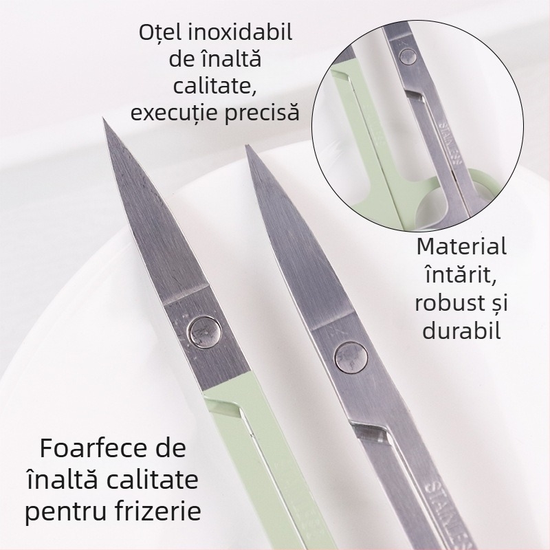 Foarfece pentru sprâncene - oțel inoxidabil, antiderapante, de calitate salon, model E0552, origine Bengbu