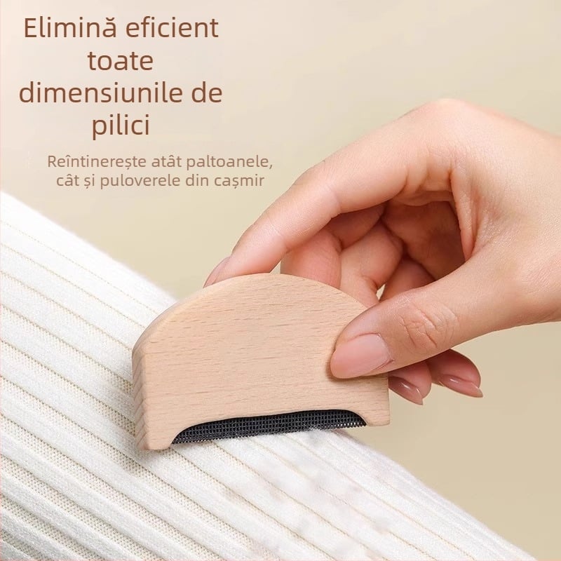 Instrument manual pentru îndepărtarea scamelor de pe haine, corp din lemn, include pieptene pentru cașmir și aparat de îndepărtat scame pentru lână — Material: Lemn; Origine: Yiwu; Stil: Simplitate modernă; Categoria: Role pentru scame, Îndepărtare păr
