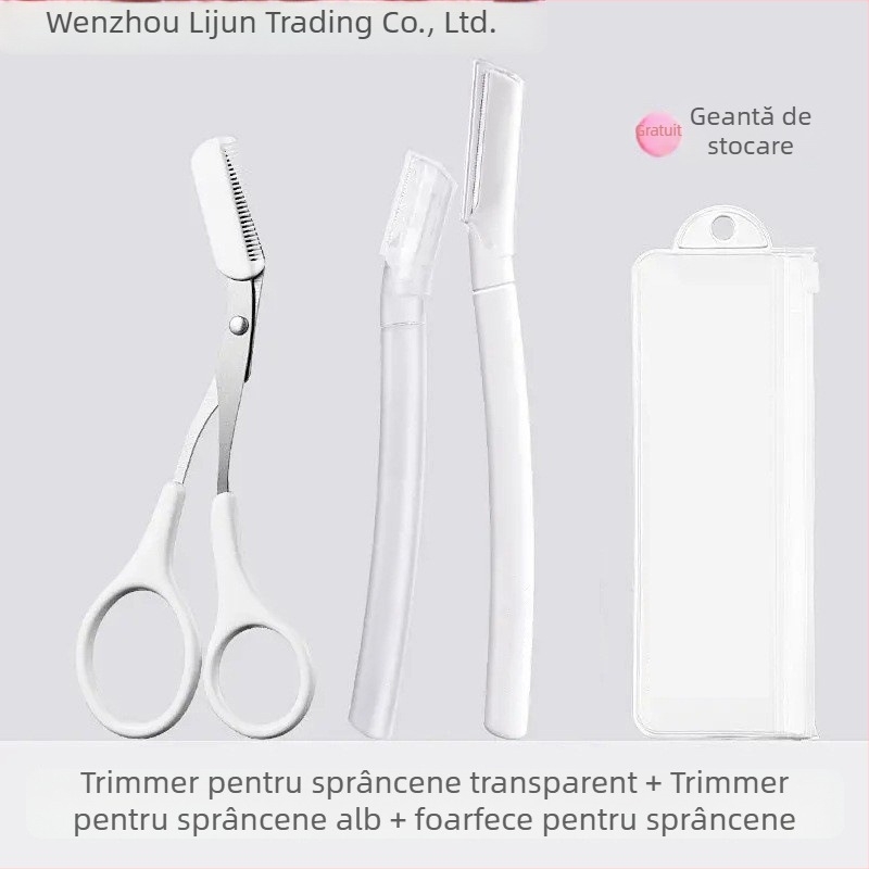 Set de îngrijire a sprâncenelor, 4 piese: trimmer, foarfecă și clips pentru sprânene; pentru începători