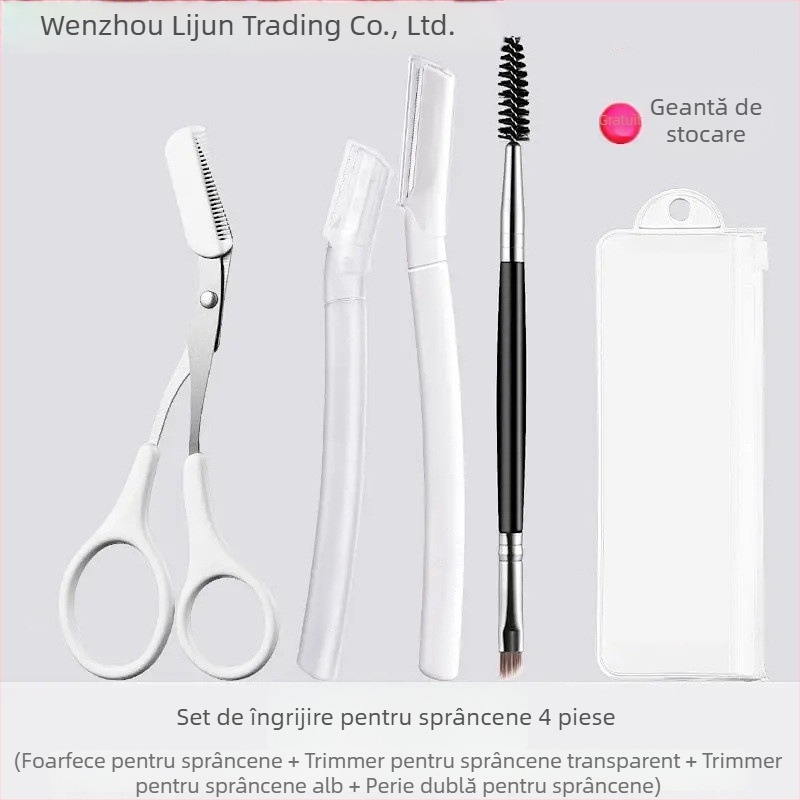 Set de îngrijire a sprâncenelor, 4 piese: trimmer, foarfecă și clips pentru sprânene; pentru începători