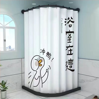 Perdea de duș magnetică, fără găuri, cu tijă curbată, țesătură PVC impermeabilă, model floral