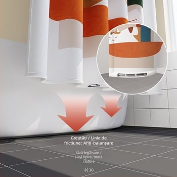 Set perdea de duș - impermeabil, instalare fără găuri, rezistent la mucegai și umezeală, poliester, model abstract cu blocuri colorate inspirat de pisici