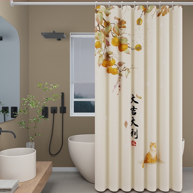 Set perdea de duș - impermeabil, instalare fără găuri, rezistent la mucegai și umezeală, poliester, model abstract cu blocuri colorate inspirat de pisici