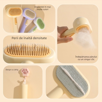 Pieptene dublu față pentru animale de companie – îndepărtare păr pentru pisici și câini, auto-curățare, ABS, Meow Heart Baby