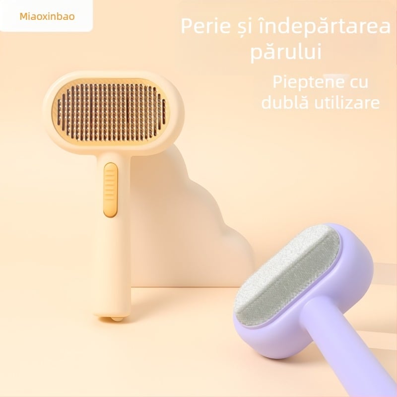 Pieptene dublu față pentru animale de companie – îndepărtare păr pentru pisici și câini, auto-curățare, ABS, Meow Heart Baby