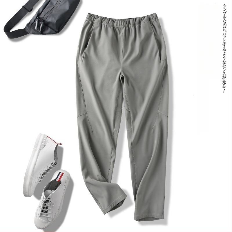 Pantaloni casual pentru bărbați, talie înaltă și croială dreaptă, respirabili, microelastic și închidere cu șnur