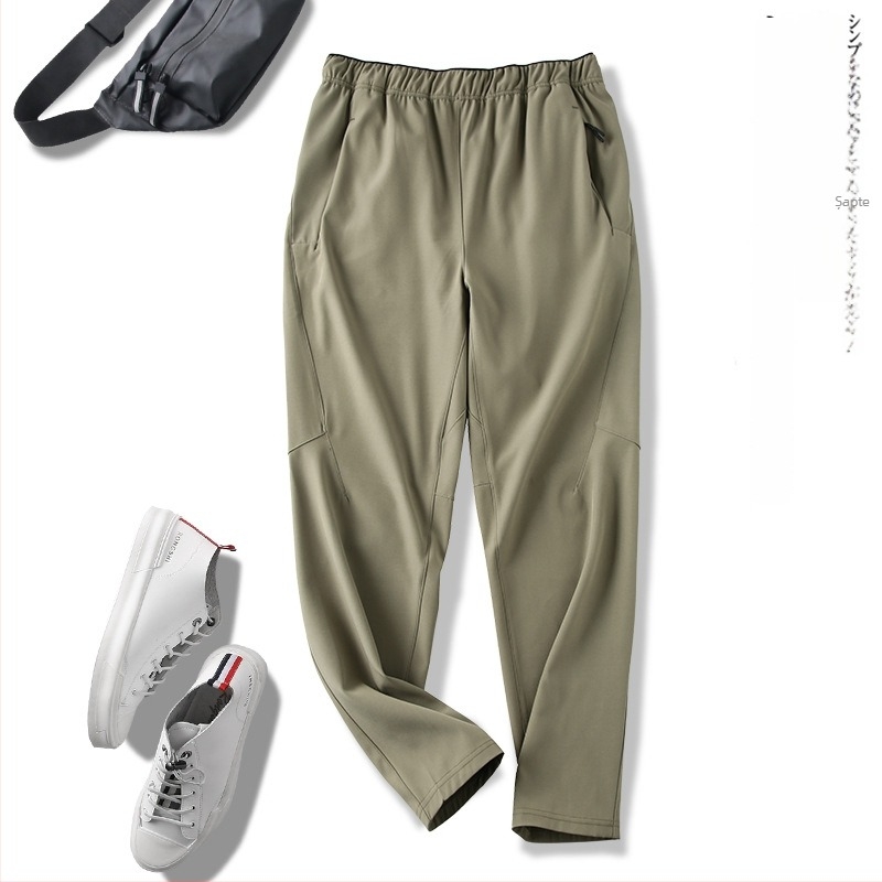 Pantaloni casual pentru bărbați, talie înaltă și croială dreaptă, respirabili, microelastic și închidere cu șnur