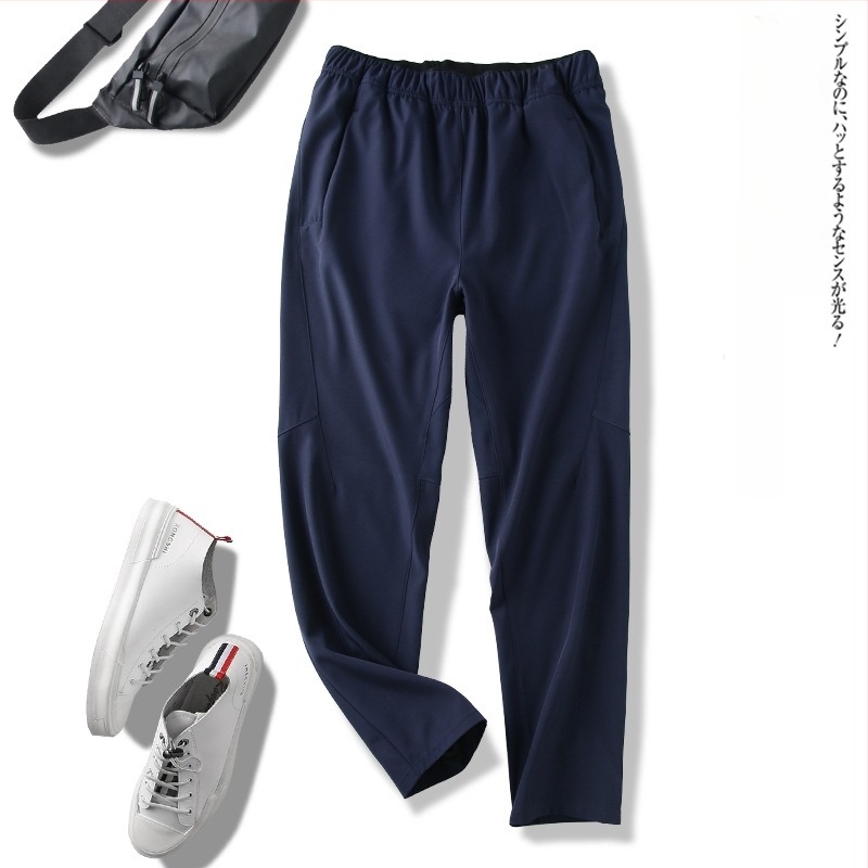 Pantaloni casual pentru bărbați, talie înaltă și croială dreaptă, respirabili, microelastic și închidere cu șnur