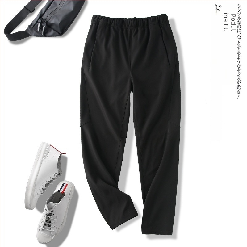 Pantaloni casual pentru bărbați, talie înaltă și croială dreaptă, respirabili, microelastic și închidere cu șnur