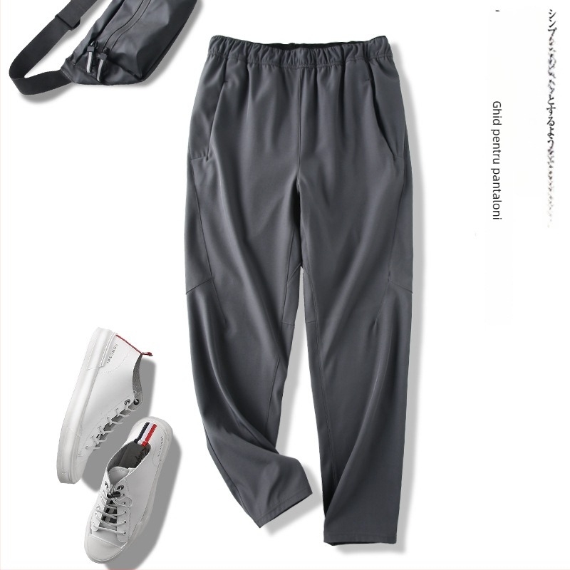 Pantaloni casual pentru bărbați, talie înaltă și croială dreaptă, respirabili, microelastic și închidere cu șnur