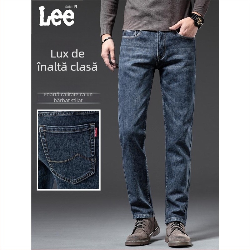 Blugi pentru bărbați, stil coreean, drepti, talie medie, fermoar, detaliu desenat manual