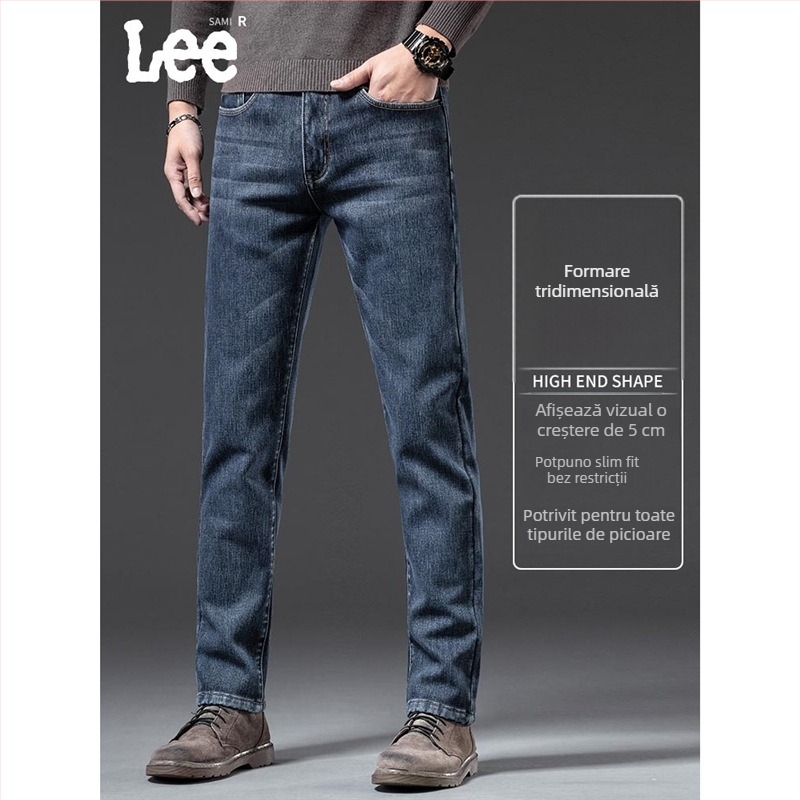 Blugi pentru bărbați, stil coreean, drepti, talie medie, fermoar, detaliu desenat manual