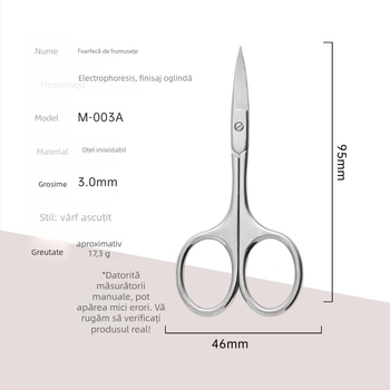 Set de foarfece de sprâncene și de păr de nas din oțel inoxidabil — foarfece pentru sprâncene cu vârfuri ascuțite și foarfece pentru nas cu vârfuri rotunde