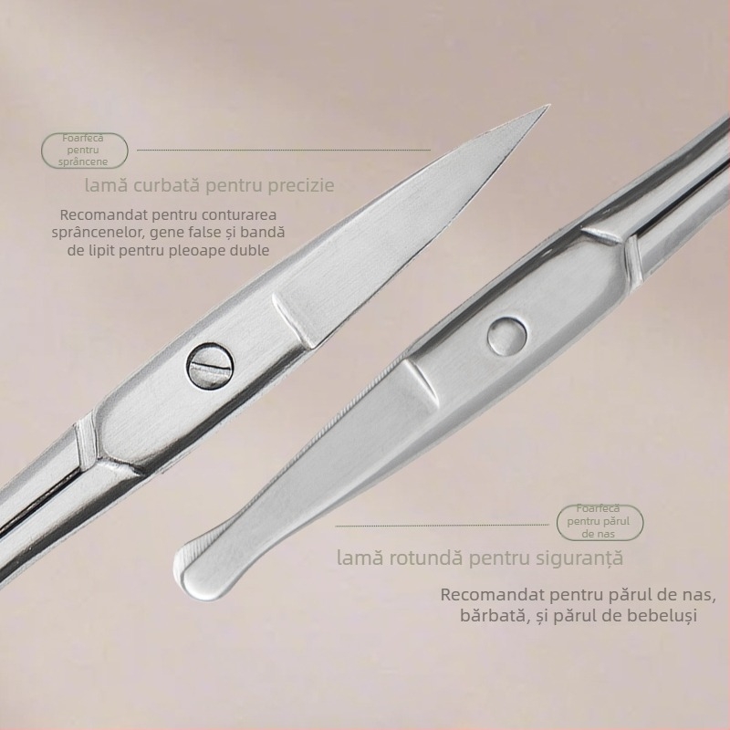 Set de foarfece de sprâncene și de păr de nas din oțel inoxidabil — foarfece pentru sprâncene cu vârfuri ascuțite și foarfece pentru nas cu vârfuri rotunde