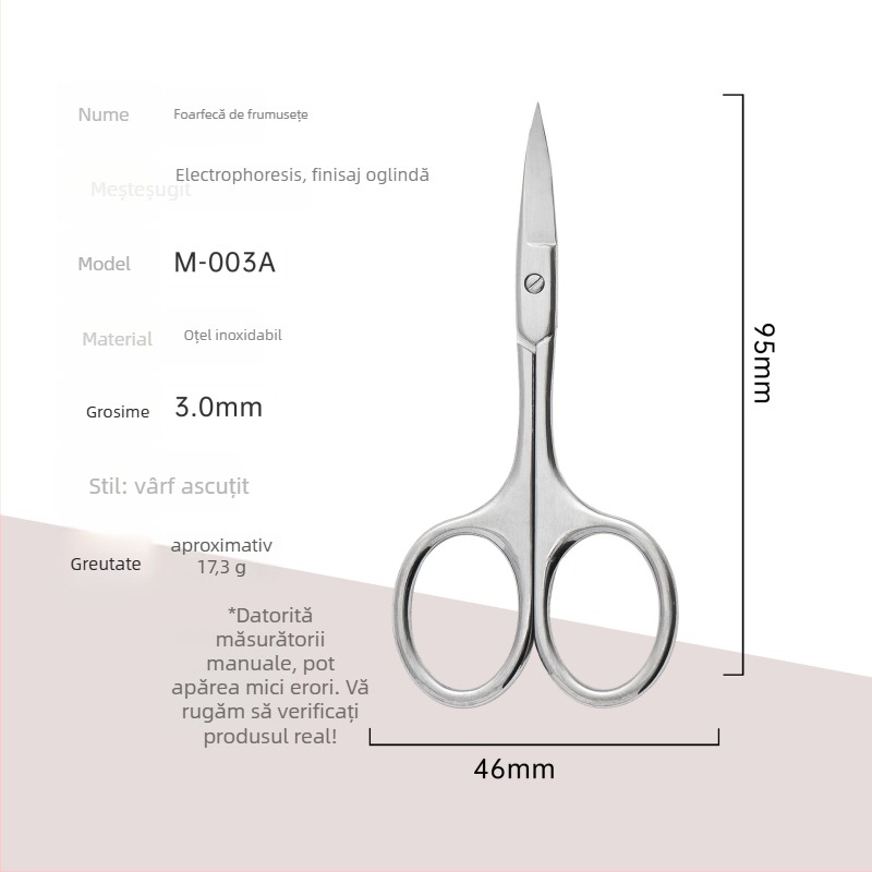 Set de foarfece de sprâncene și de păr de nas din oțel inoxidabil — foarfece pentru sprâncene cu vârfuri ascuțite și foarfece pentru nas cu vârfuri rotunde