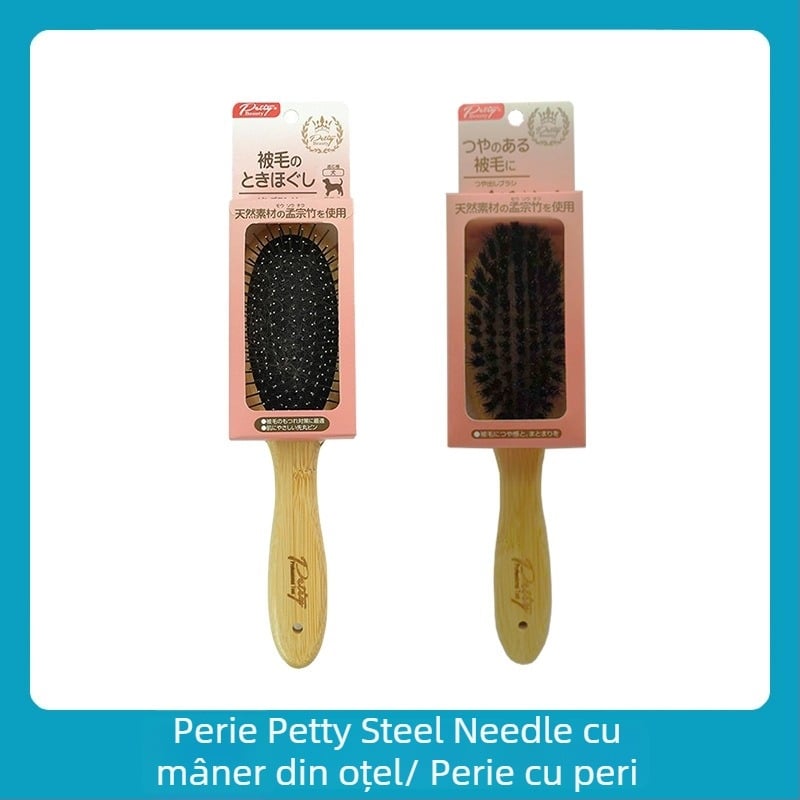 Petiybeauty Perie cu mâner din bambus și ac din oțel pentru îndepărtarea părului la câini și pisici cu blană lungă