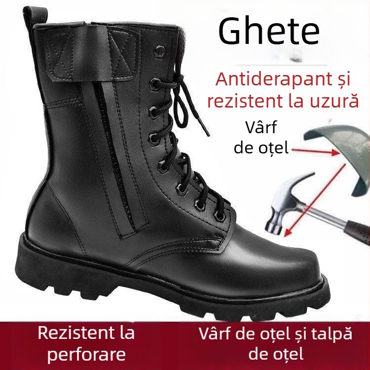 Cizme pentru bărbați: partea superioară din piele microfibră, înaltă, talpă din cauciuc, impermeabile, uscare rapidă