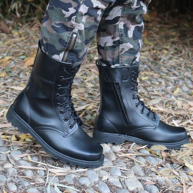 Cizme pentru bărbați: partea superioară din piele microfibră, înaltă, talpă din cauciuc, impermeabile, uscare rapidă