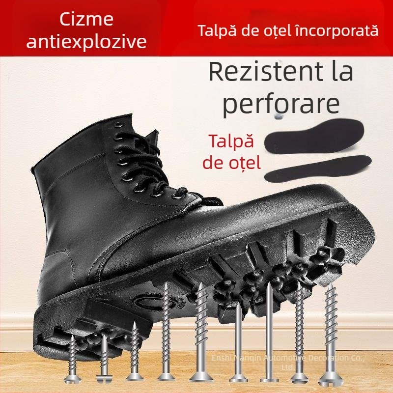 Cizme pentru bărbați: partea superioară din piele microfibră, înaltă, talpă din cauciuc, impermeabile, uscare rapidă