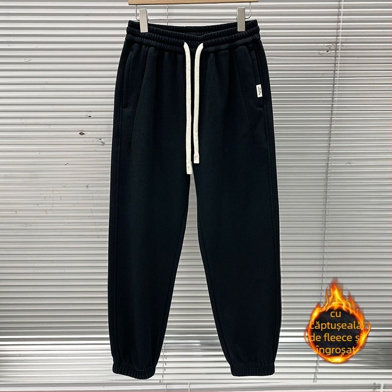 Pantaloni casual drepți pentru bărbați, talie medie, bumbac gros, microelastic, primăvară/toamnă