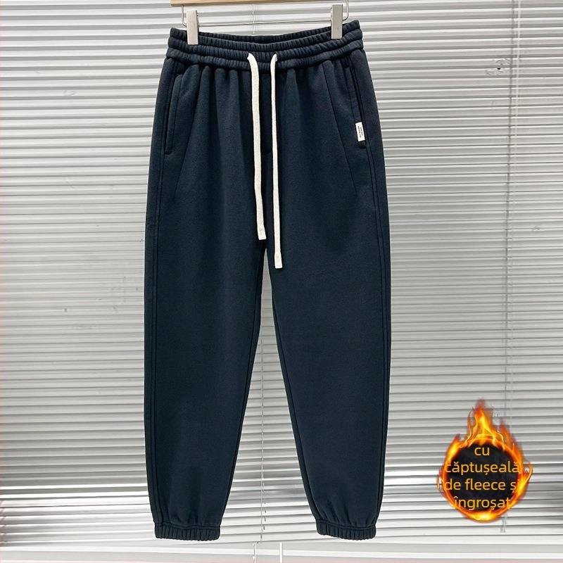 Pantaloni casual drepți pentru bărbați, talie medie, bumbac gros, microelastic, primăvară/toamnă