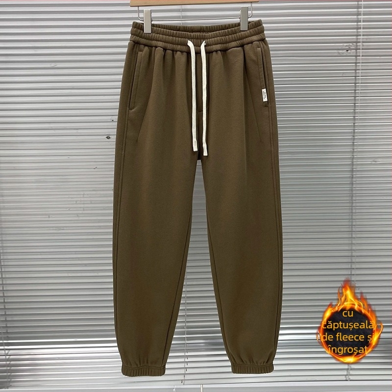 Pantaloni casual drepți pentru bărbați, talie medie, bumbac gros, microelastic, primăvară/toamnă