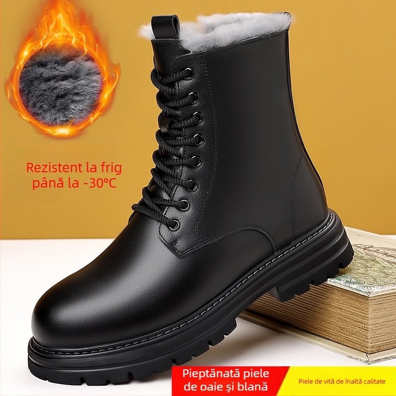 Ghete bărbați Martin din PU, vârf rotund, talpă din cauciuc, toc mediu 3–5 cm, căptușeală din piele artificială