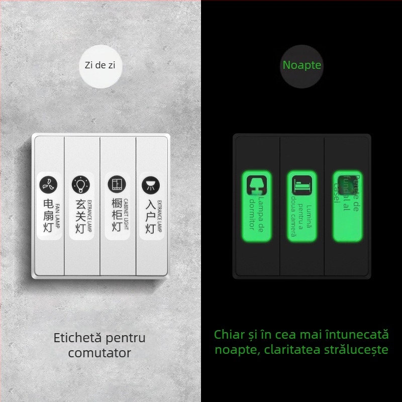 Etichetă pentru întrerupător de iluminat cu indicator luminos – autocolant decorativ pentru perete, capac de protecție, stil modern minimalist