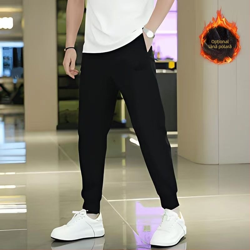 Pantaloni sport casual pentru bărbați, croială slim, dungate, respirabili, talie înaltă, fără curea, margine dreaptă, buzunare