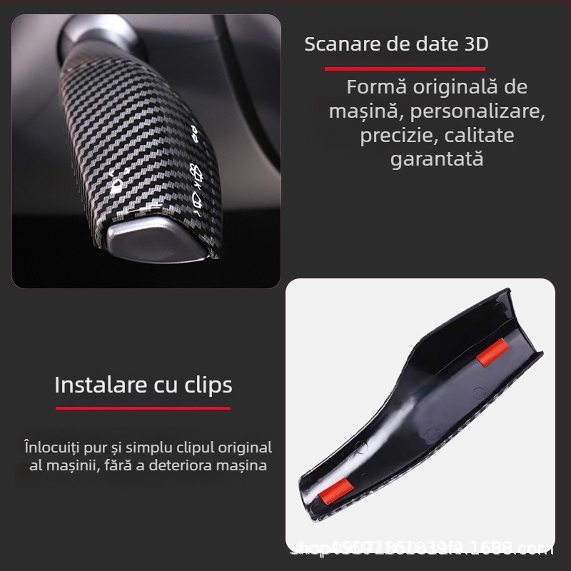 Kit interior Tesla Model 3/Y – inserții decorative pentru schimbător, volan și ștergător, ABS, model 22, logo personalizabil, etichetă privată licențiată