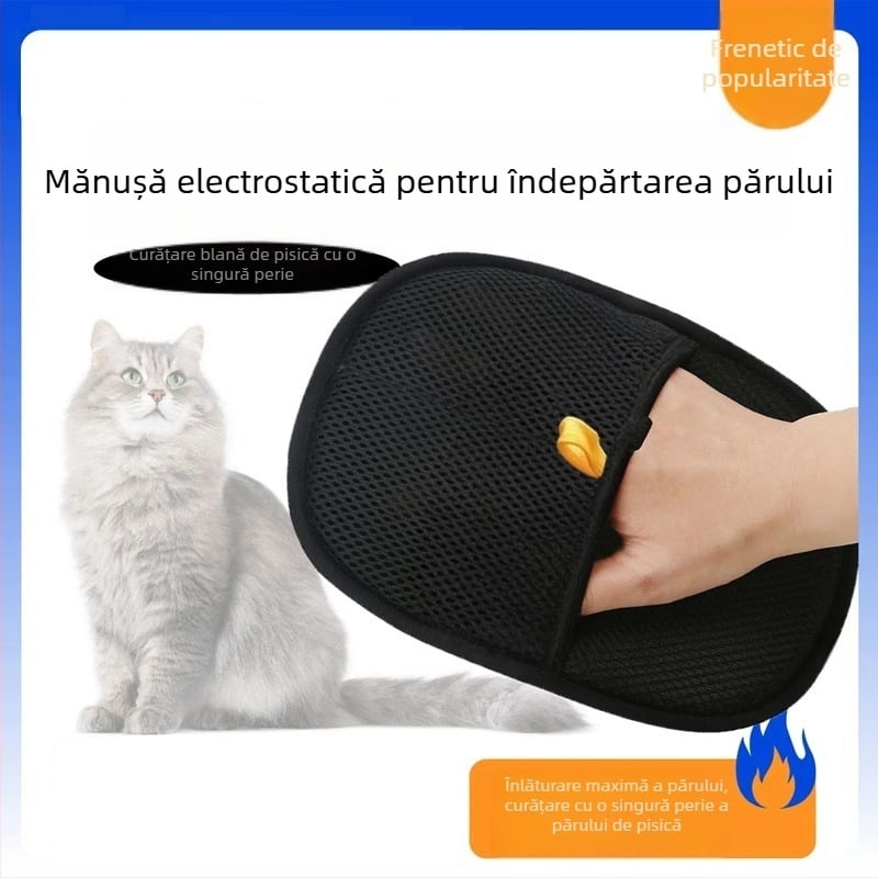 Mănușă electrostatică pentru îndepărtarea părului la câini și pisici – îngrijire blană, periere