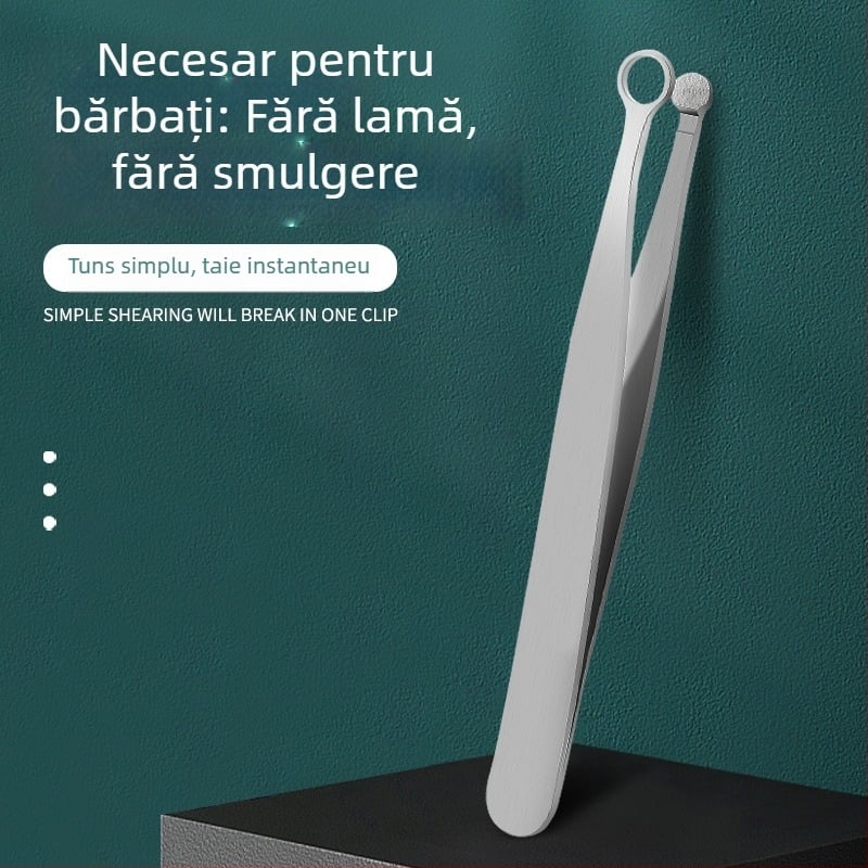Tăietor pentru păr nazal - oțel inoxidabil, cap rotund, design inel, Ha Niu