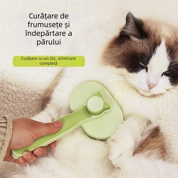 Pieptene de îngrijire pentru pisici, îndepărtare păr printr-un singur clic – oțel inoxidabil și plastic