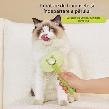 Pieptene de îngrijire pentru pisici, îndepărtare păr printr-un singur clic – oțel inoxidabil și plastic