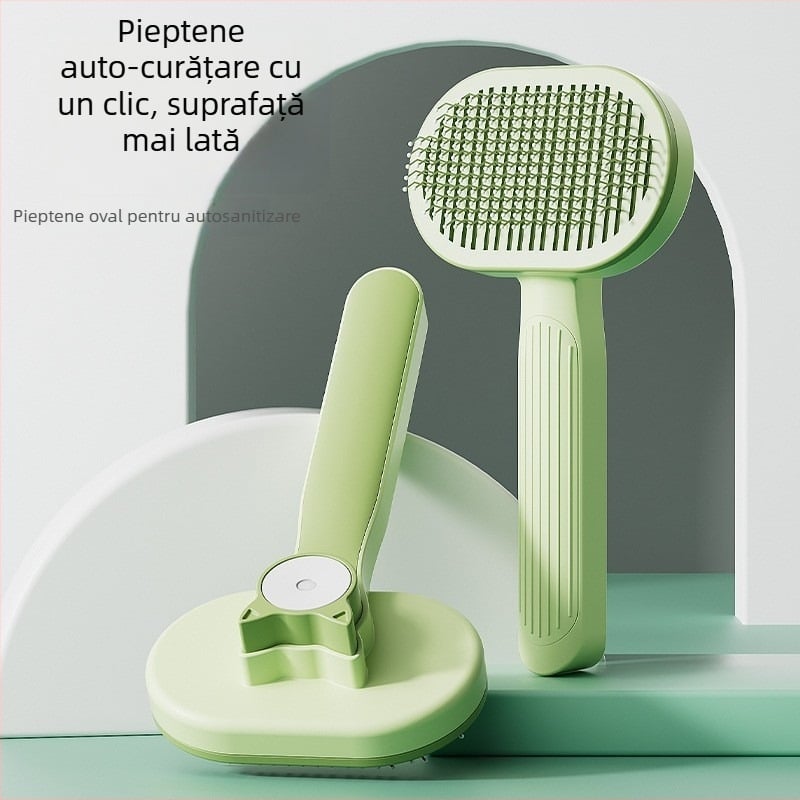 Pieptene de îngrijire pentru pisici, îndepărtare păr printr-un singur clic – oțel inoxidabil și plastic