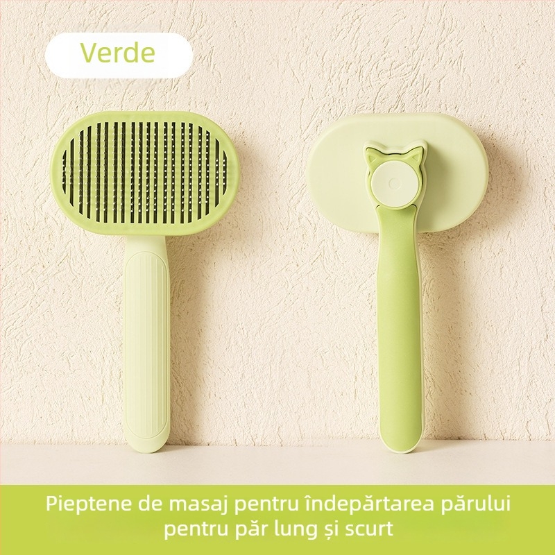 Pieptene de îngrijire pentru pisici, îndepărtare păr printr-un singur clic – oțel inoxidabil și plastic