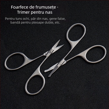 Foarfece din oțel inoxidabil pentru sprâncene și păr de nas, cu vârf rotund de siguranță și vârf ascuțit