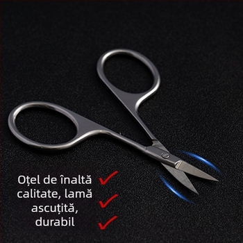 Foarfece din oțel inoxidabil pentru sprâncene și păr de nas, cu vârf rotund de siguranță și vârf ascuțit