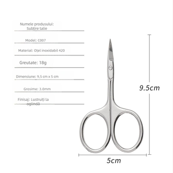 Foarfece din oțel inoxidabil pentru sprâncene și păr de nas, cu vârf rotund de siguranță și vârf ascuțit