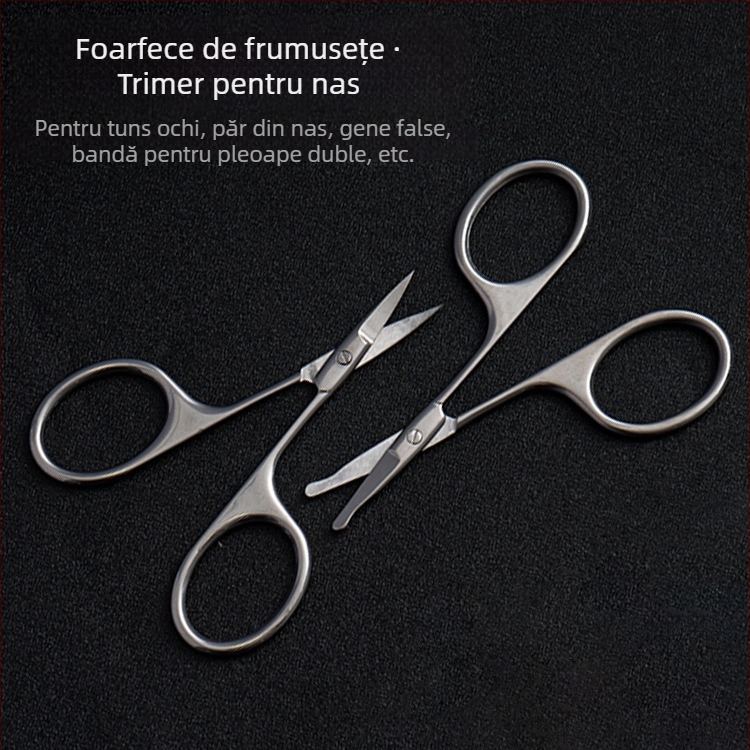 Foarfece din oțel inoxidabil pentru sprâncene și păr de nas, cu vârf rotund de siguranță și vârf ascuțit
