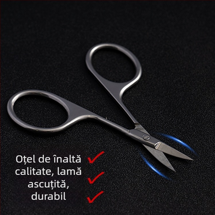 Foarfece din oțel inoxidabil pentru sprâncene și păr de nas, cu vârf rotund de siguranță și vârf ascuțit