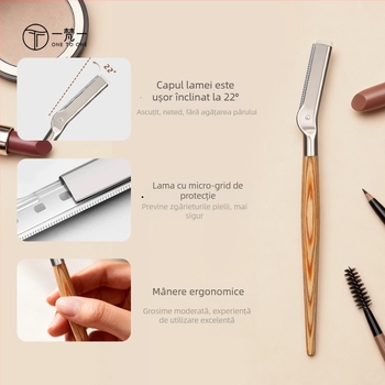 Yifan One Trimmer pentru sprâncene cu mâner din lemn, lamă din oțel, marcă privată autorizată